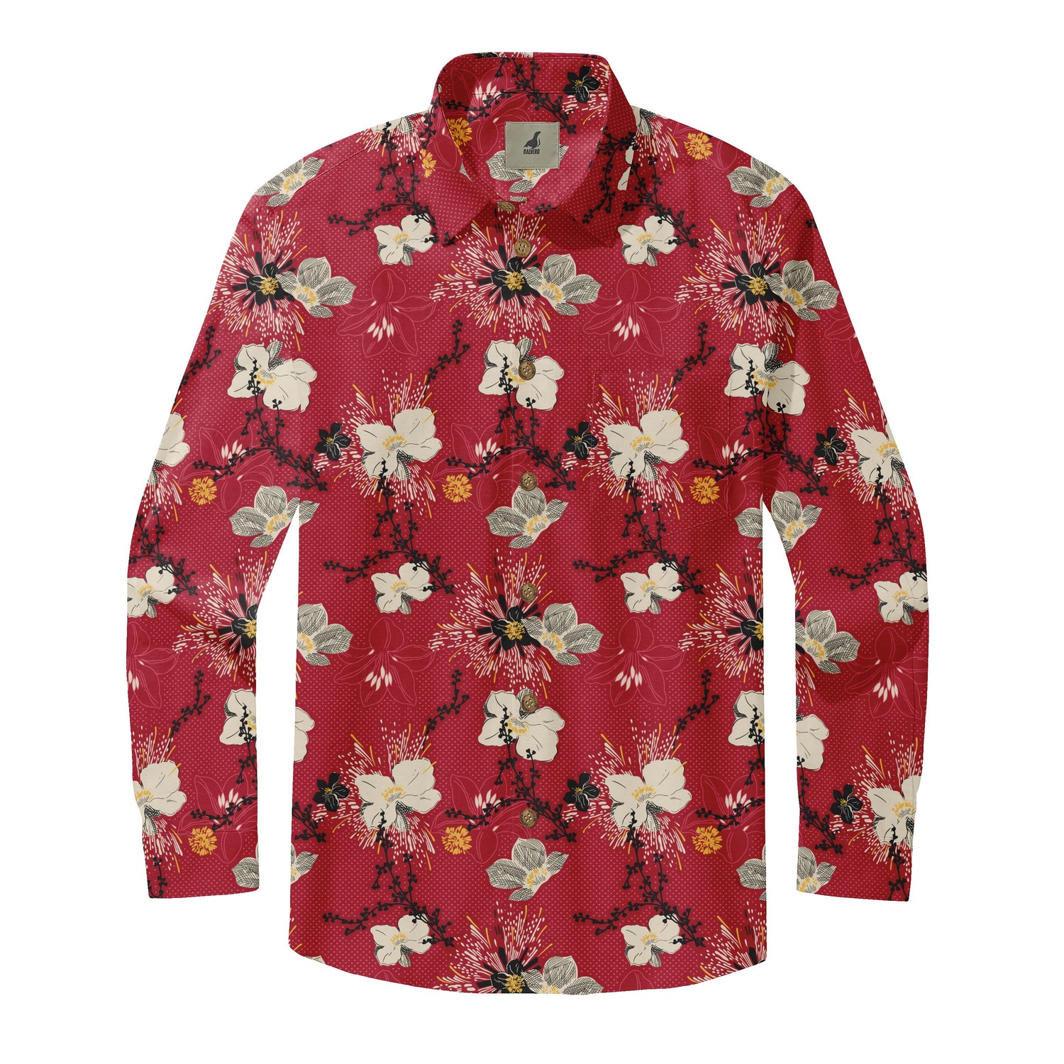 Red Tropical Floral Long Sleeve Hawaiian Shirt