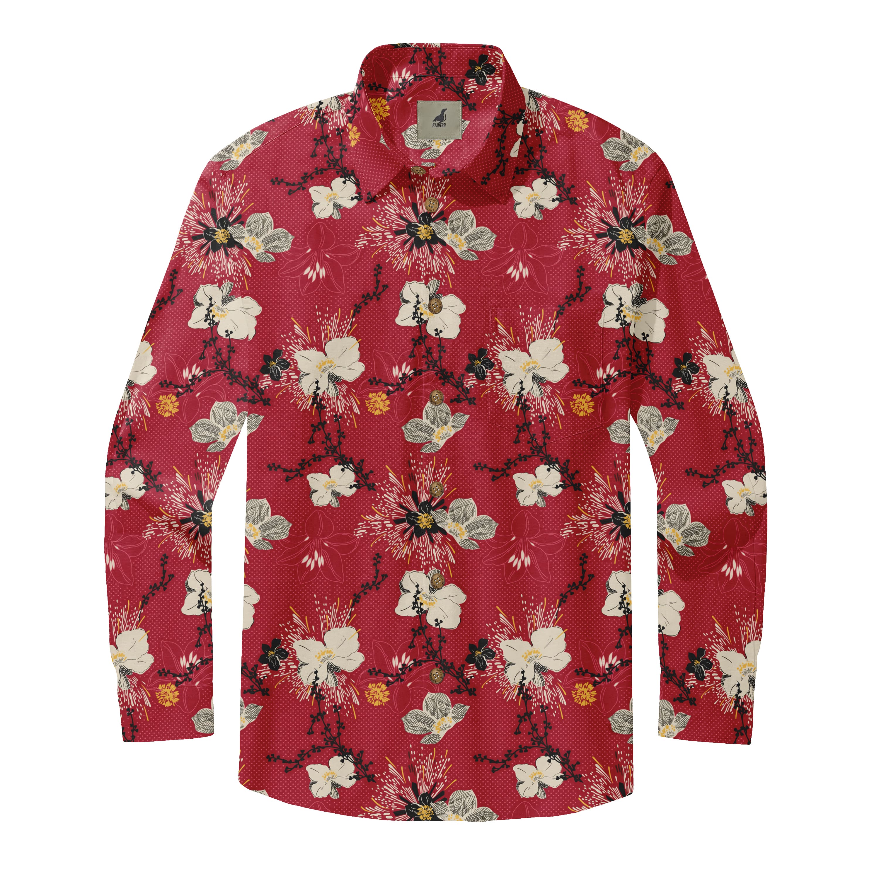 Red Tropical Floral Long Sleeve Hawaiian Shirt