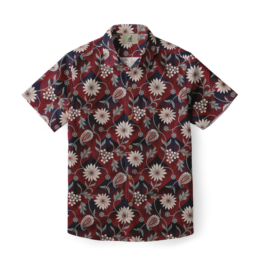 Dark Red Tropical Floral Hawaiian Shirt