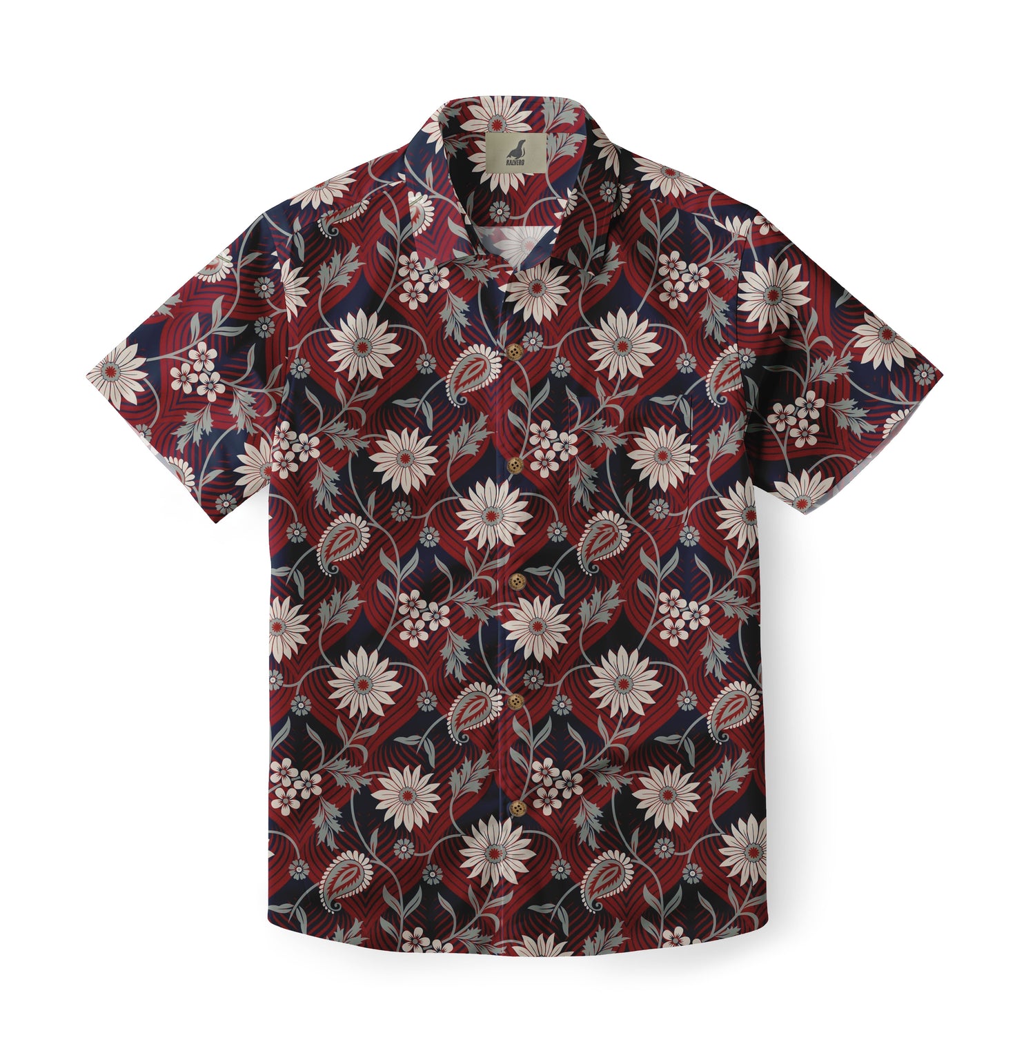 Dark Red Tropical Floral Hawaiian Shirt