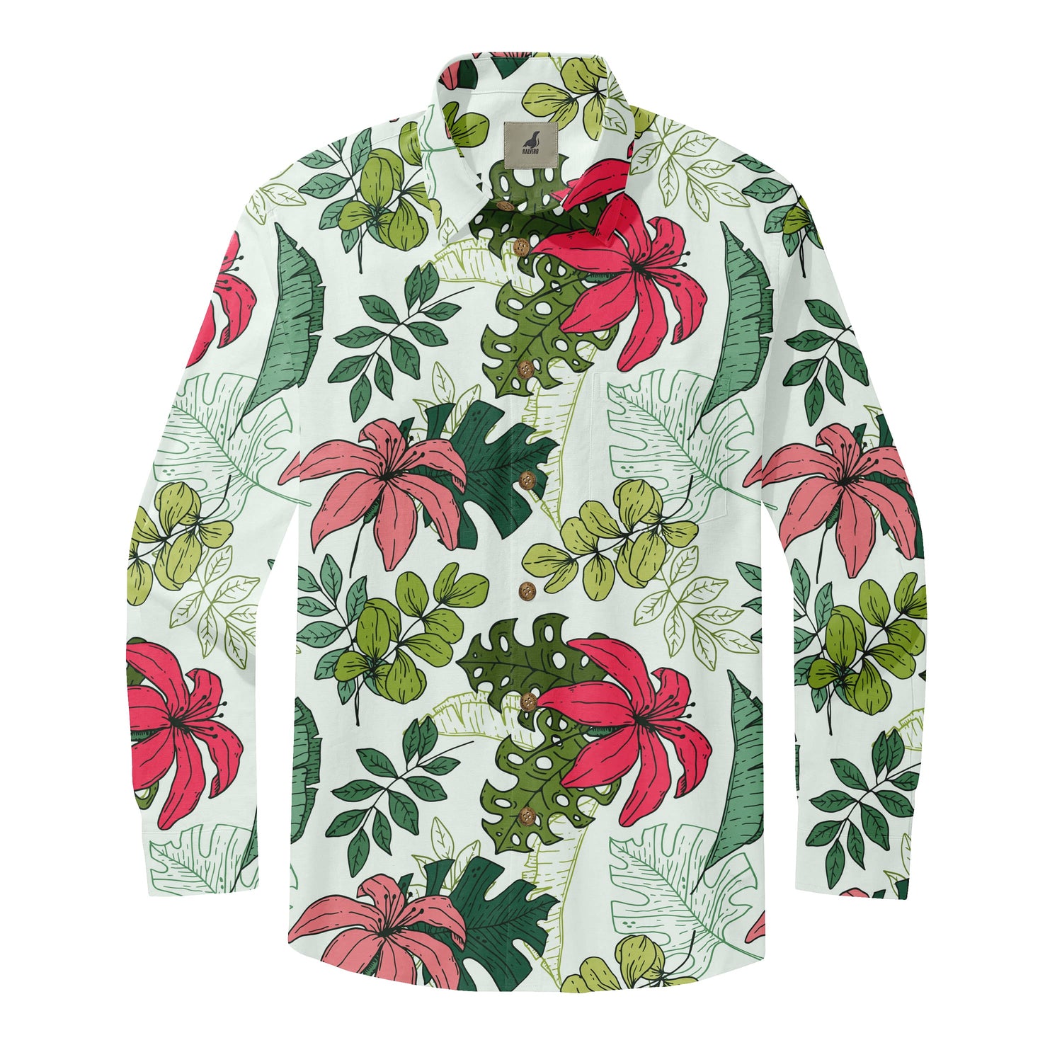 White Tropical Floral Long Sleeve Hawaiian Shirt