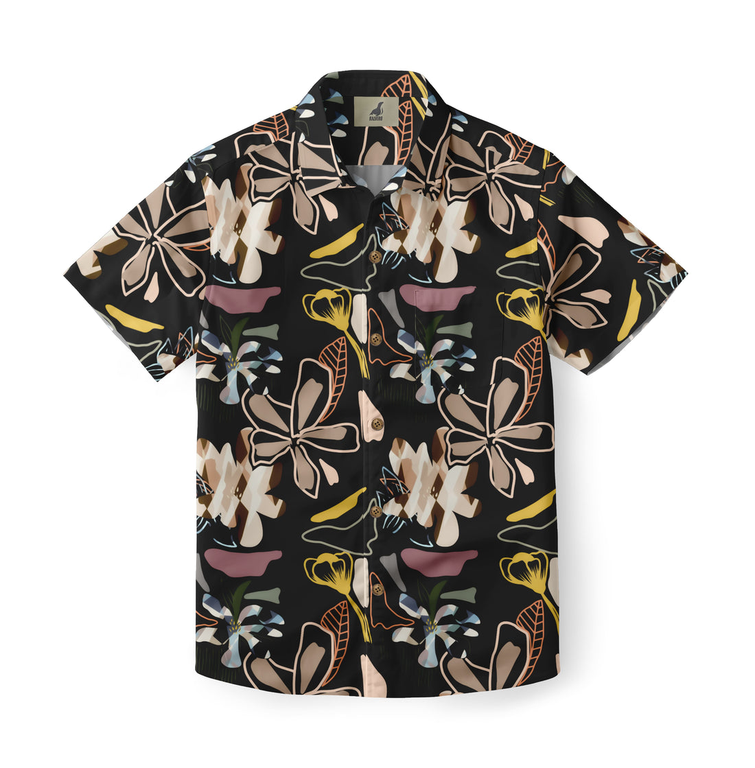 Black Tropical Floral Hawaiian Shirt