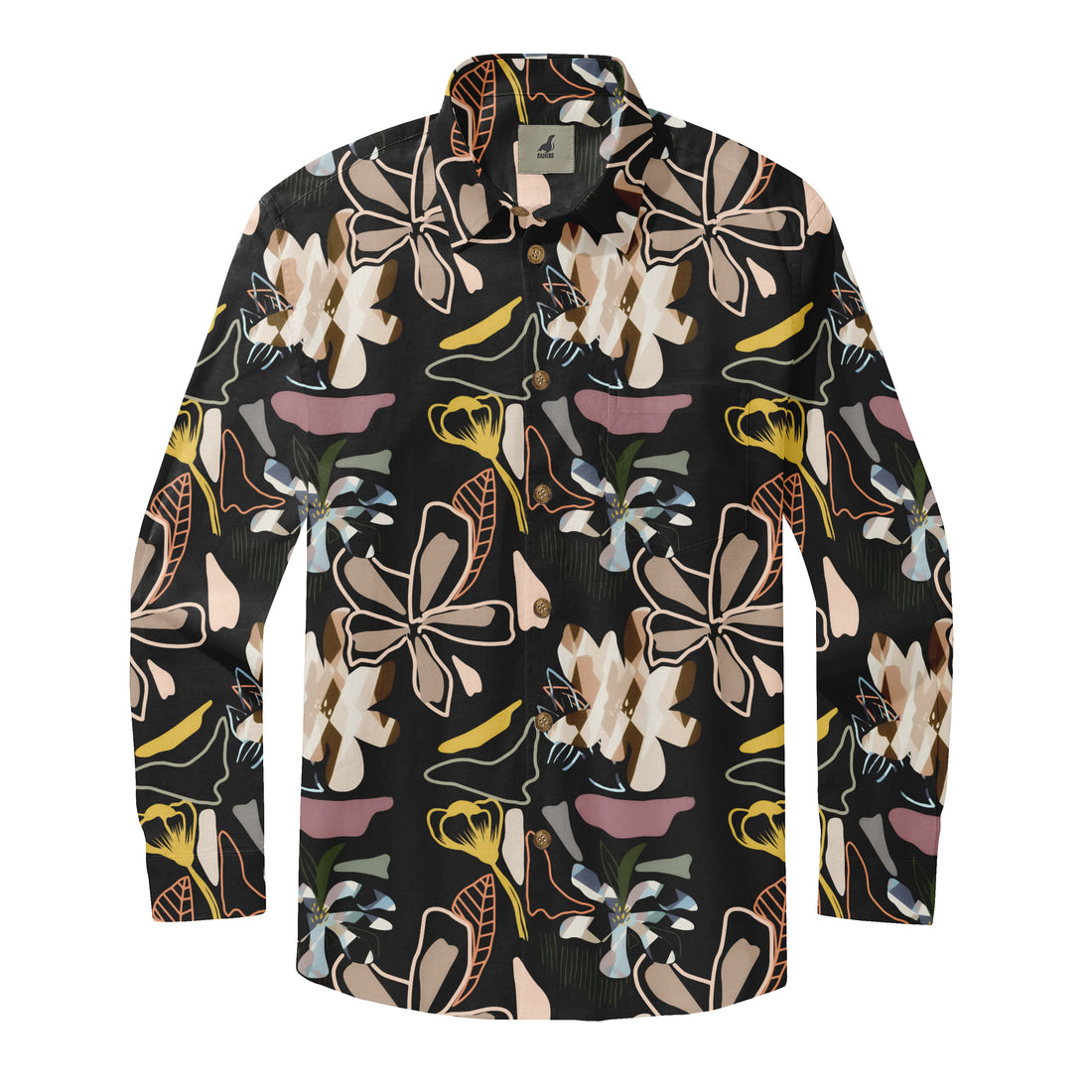 Black Tropical Floral Long Sleeve Hawaiian Shirt