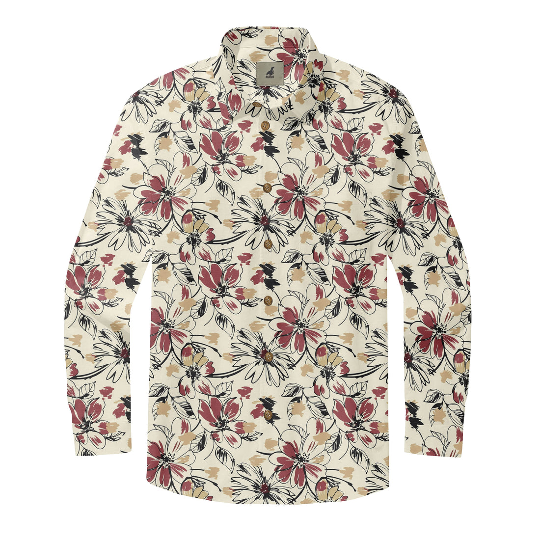 Cream Floral Long Sleeve Hawaiian Shirt