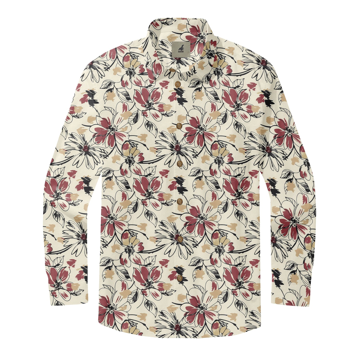 Cream Floral Long Sleeve Hawaiian Shirt