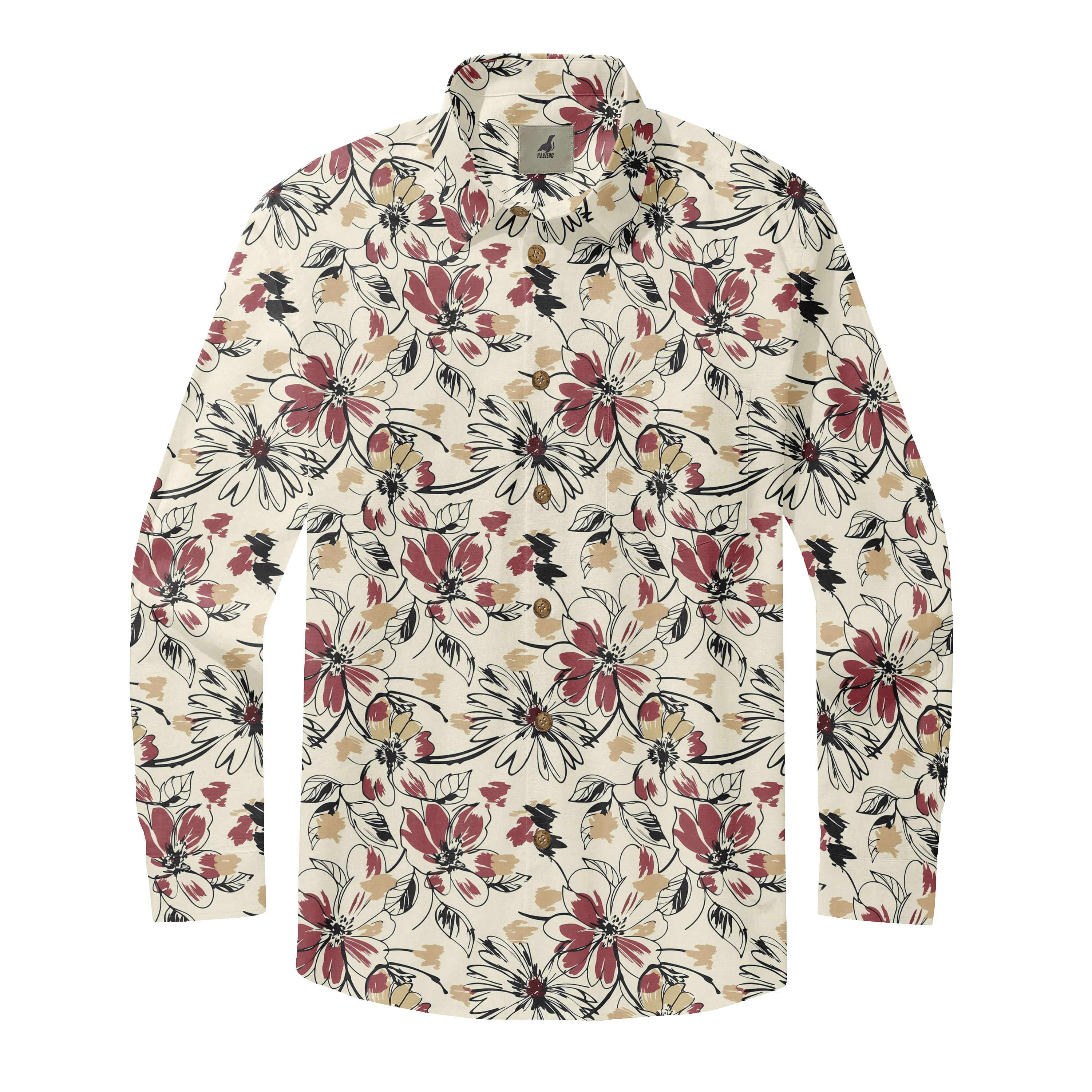 Cream Floral Long Sleeve Hawaiian Shirt