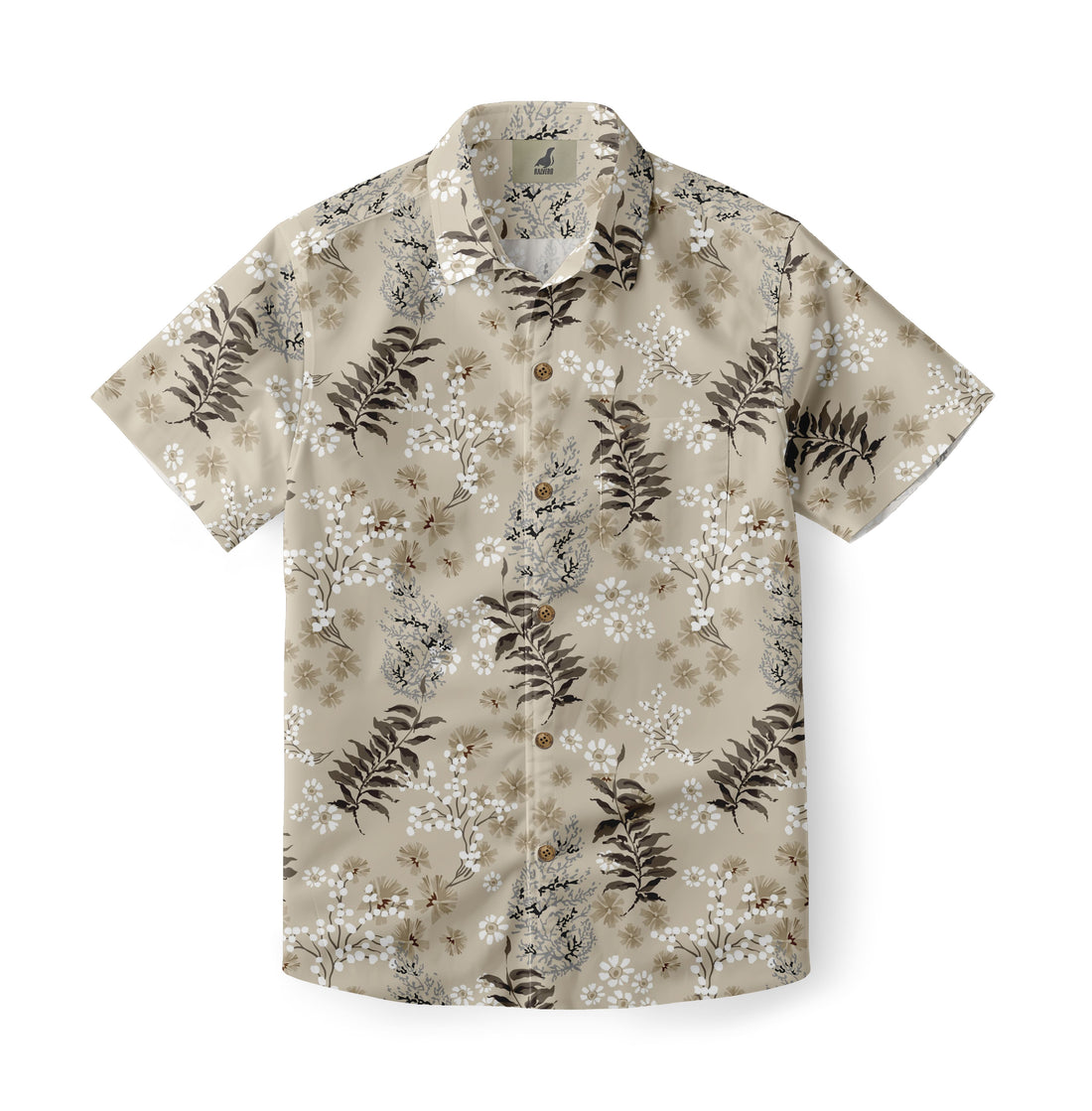 Beige Tropical Floral Hawaiian Shirt