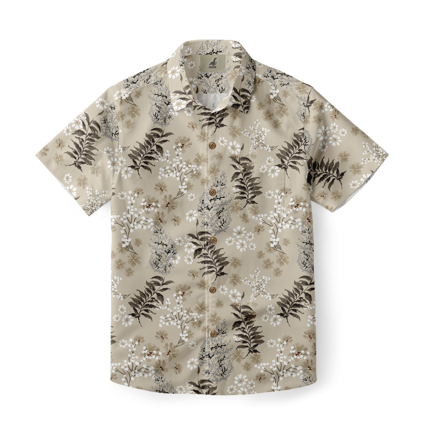 Beige Tropical Floral Hawaiian Shirt