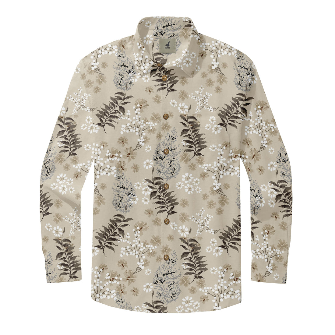 Beige Tropical Floral Long Sleeve Hawaiian Shirt