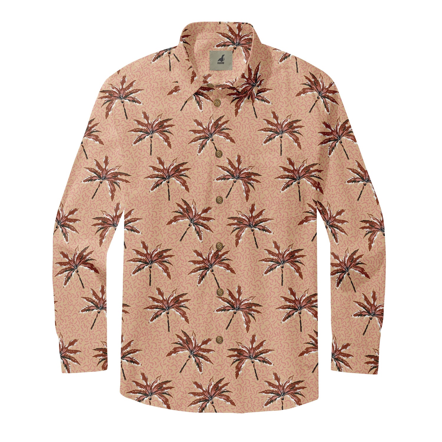 Peach Palm Tree Long Sleeve Hawaiian Shirt