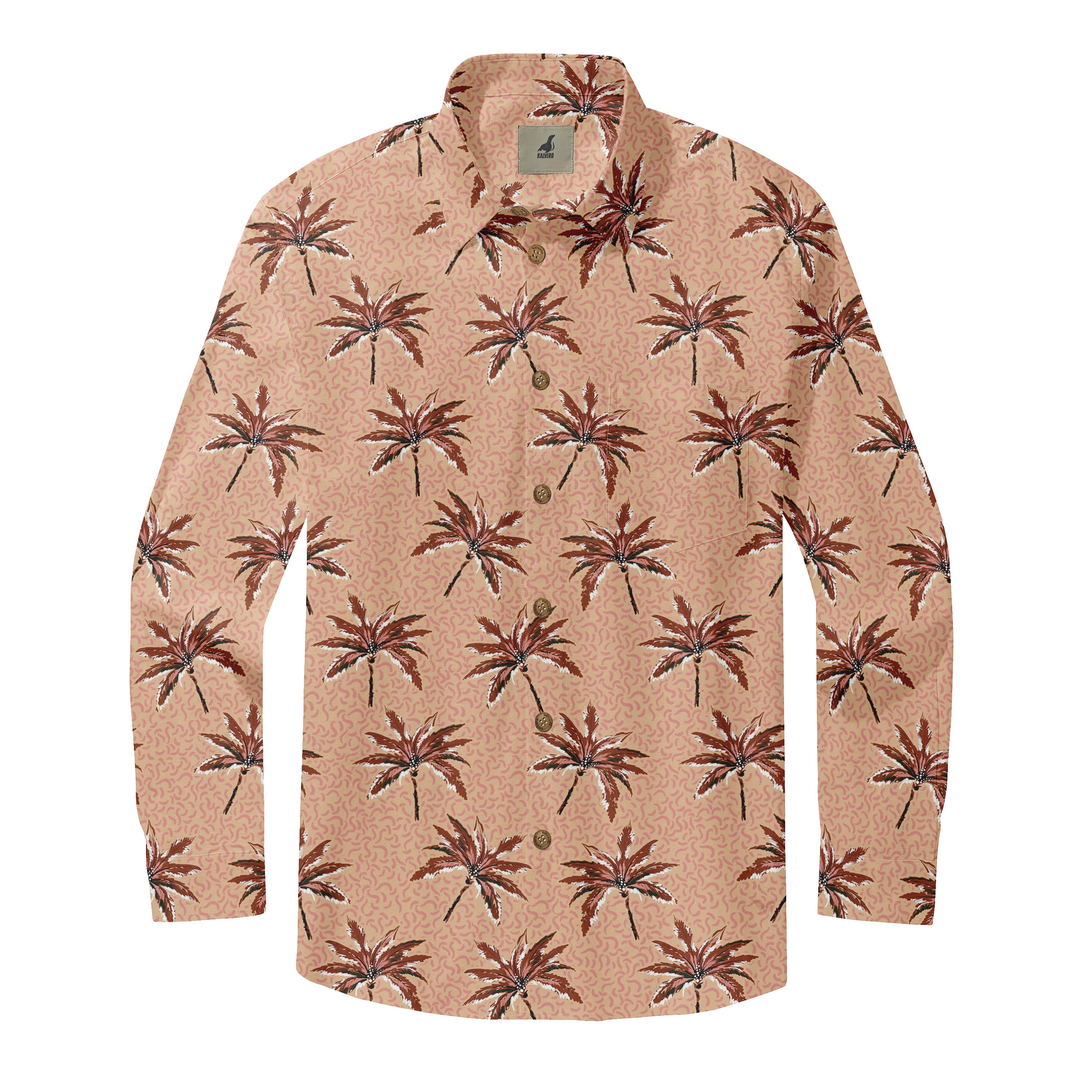 Peach Palm Tree Long Sleeve Hawaiian Shirt