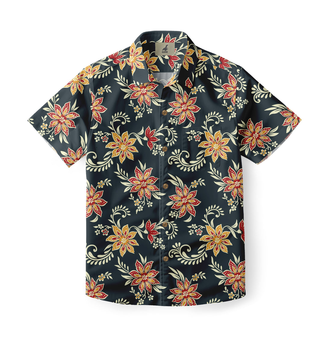 Navy Tropical Floral Hawaiian Shirt