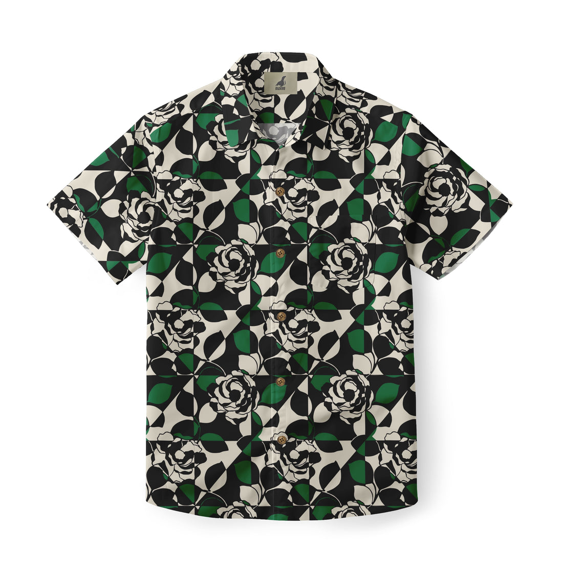 Black Tropical Floral Hawaiian Shirt
