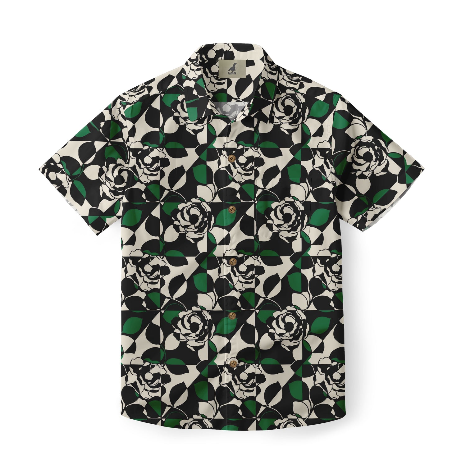 Black Tropical Floral Hawaiian Shirt