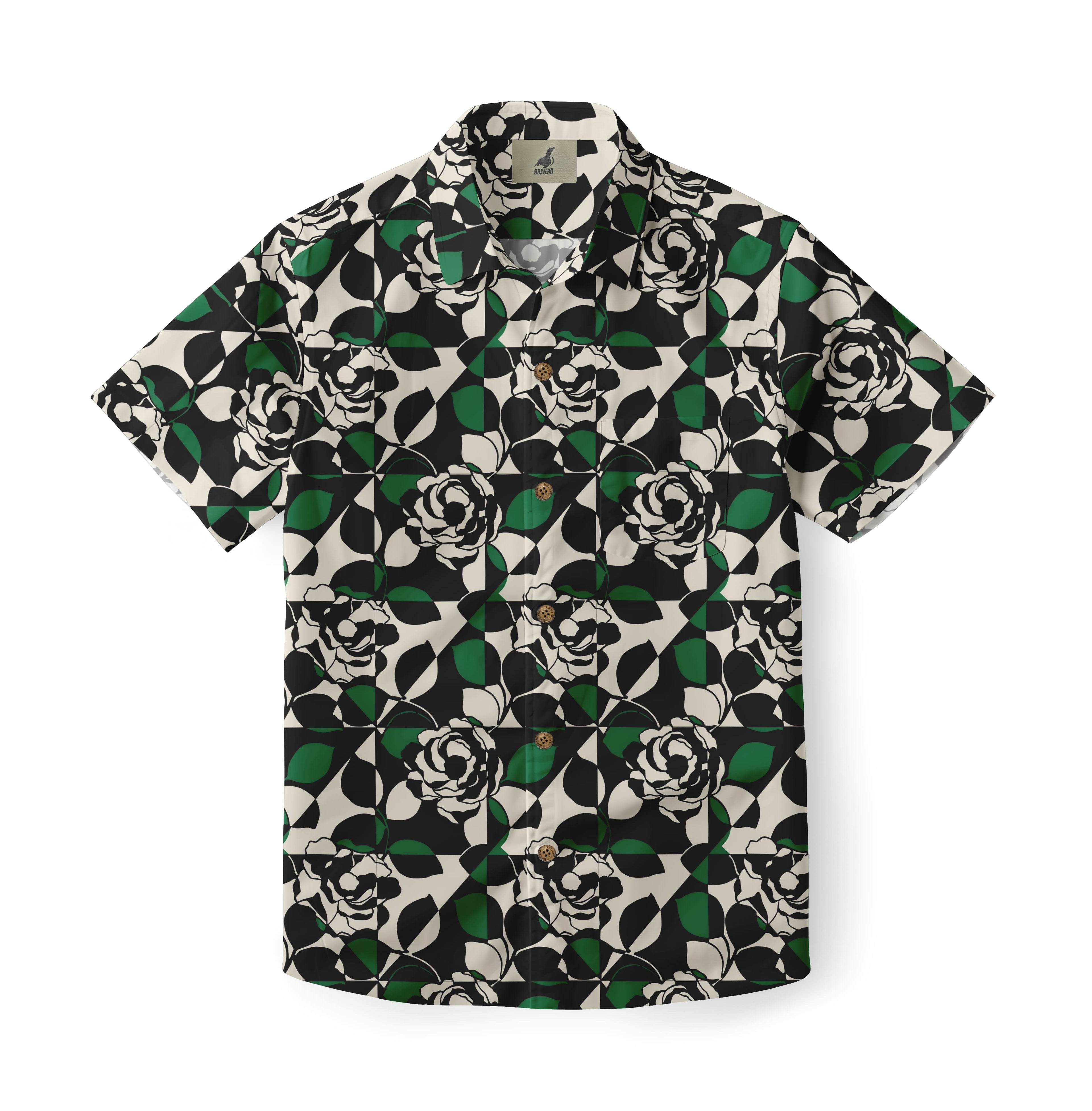 Black Tropical Floral Hawaiian Shirt
