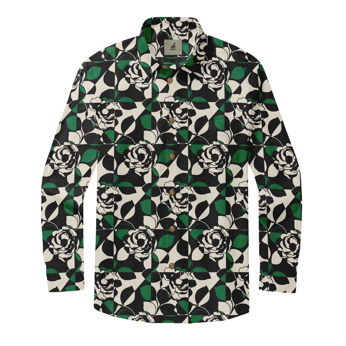 Black Tropical Floral Long Sleeve Hawaiian Shirt
