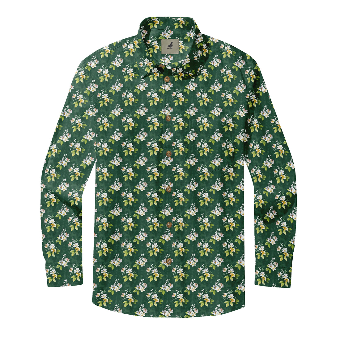 Dark Green Tropical Floral Long Sleeve Hawaiian Shirt