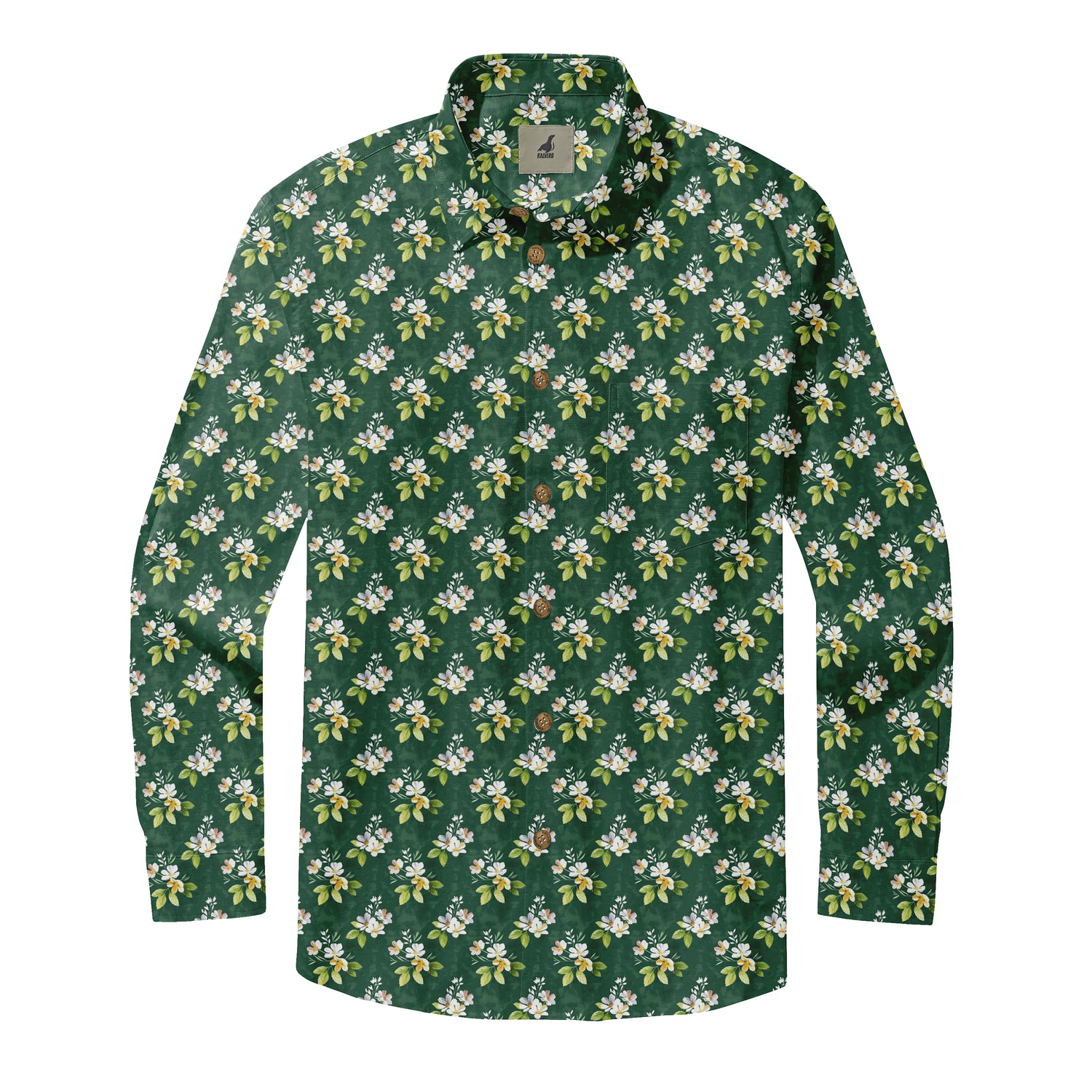 Dark Green Tropical Floral Long Sleeve Hawaiian Shirt