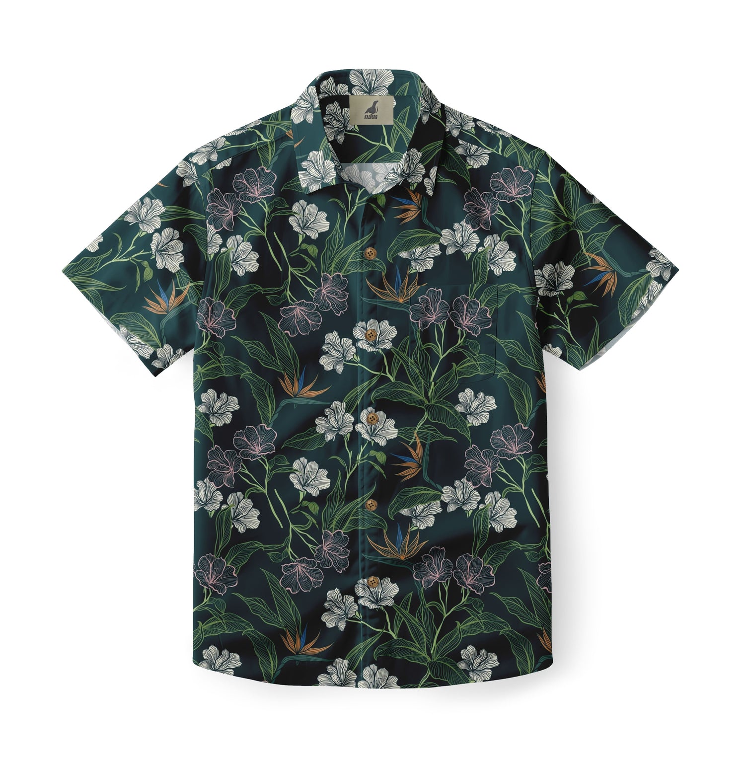 Dark Green Tropical Floral Hawaiian Shirt