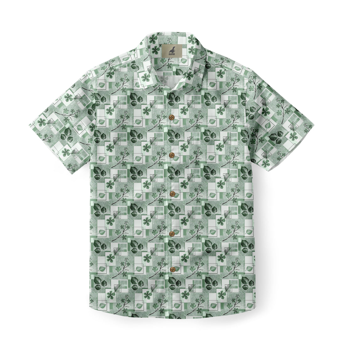 Green Geometric Botanical Hawaiian Shirt