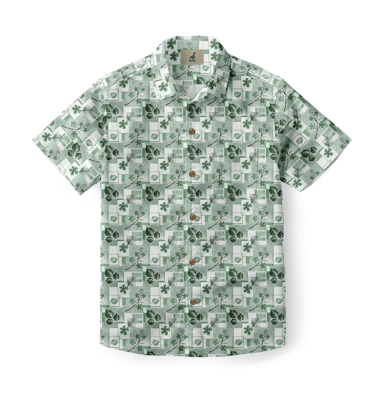 Green Geometric Botanical Hawaiian Shirt