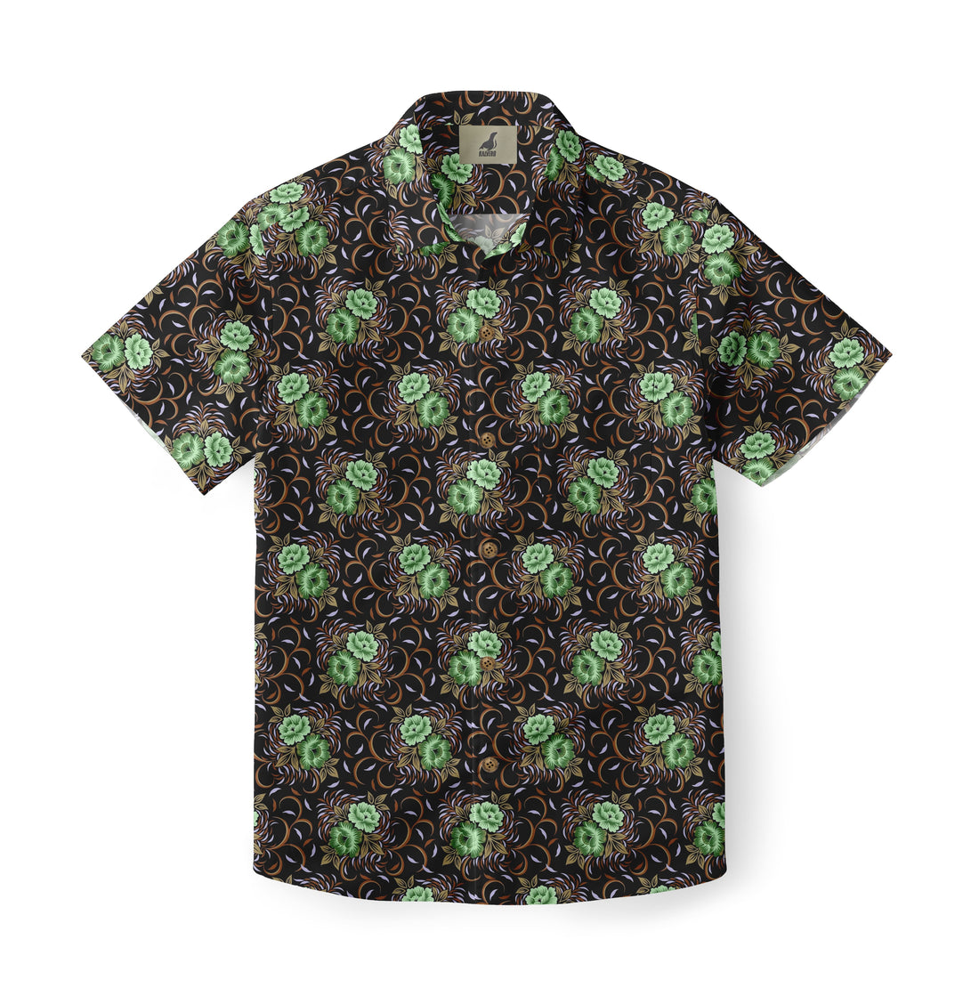 Black Green Floral Hawaiian Shirt