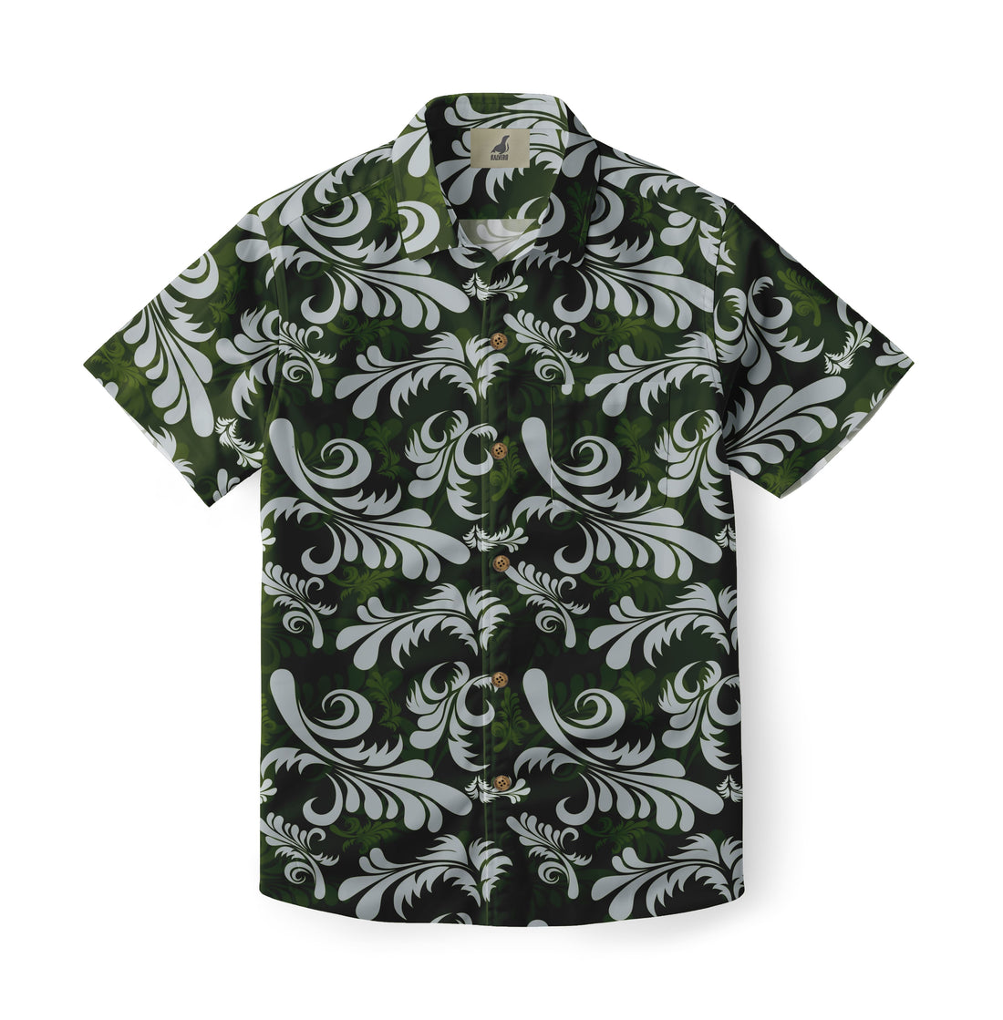 Dark Green Floral Swirl Hawaiian Shirt