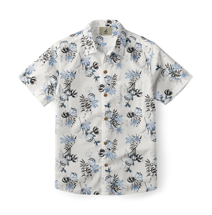 White Tropical Floral Hawaiian Shirt