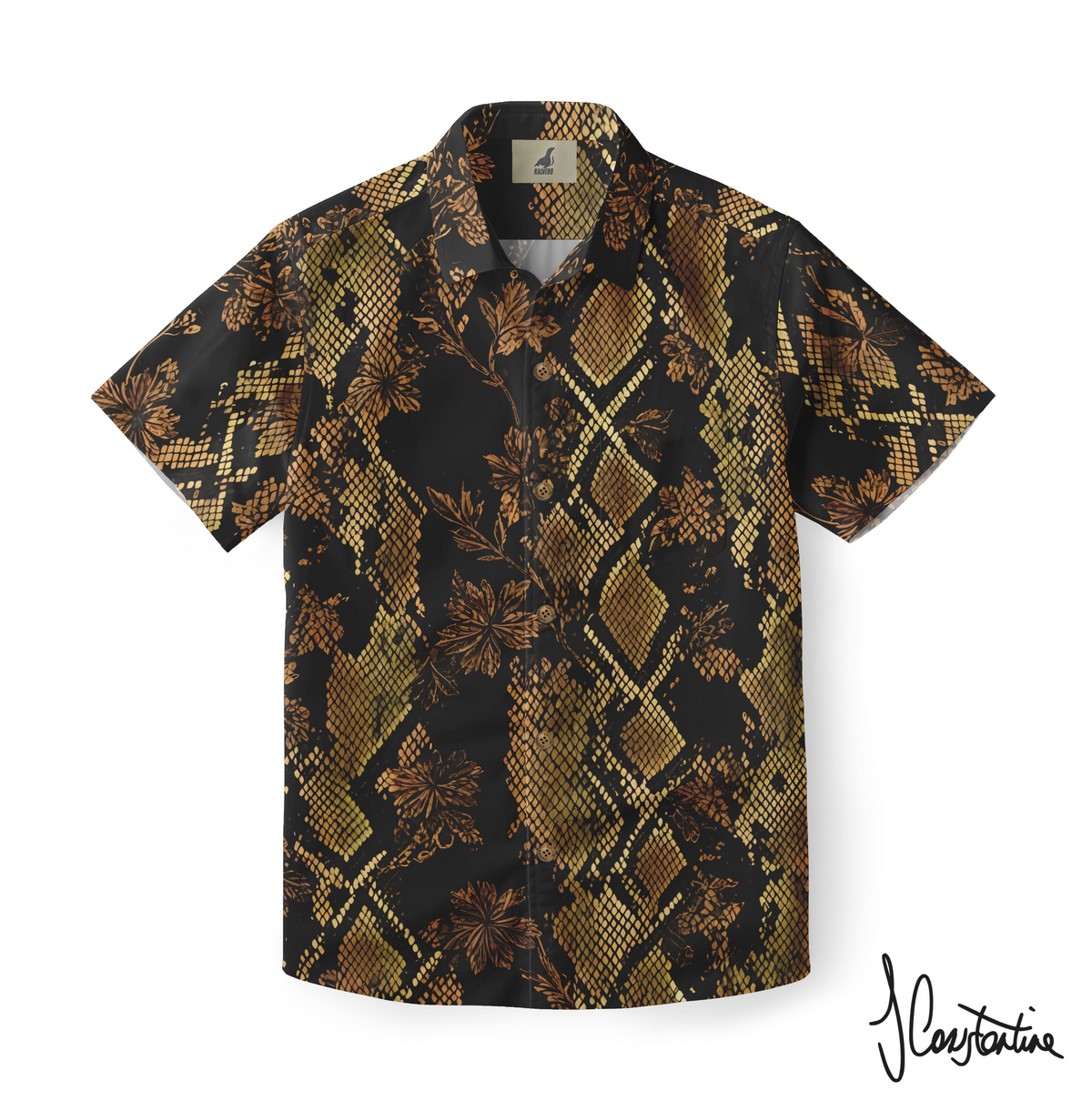 Golden Snakeskin Botanicals Hawaiian Shirt