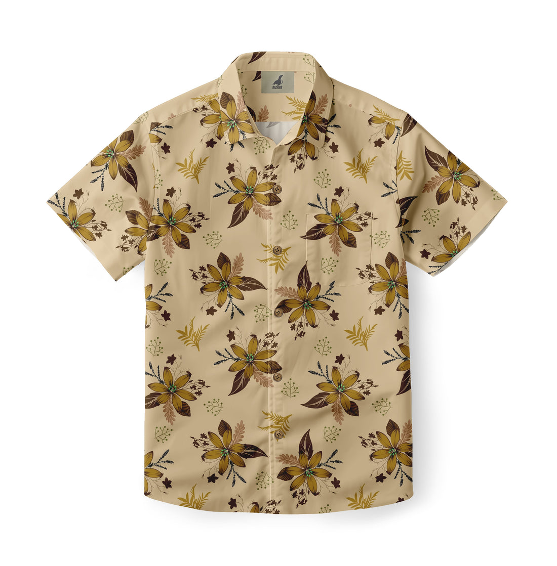 Beige Tropical Floral Hawaiian Shirt