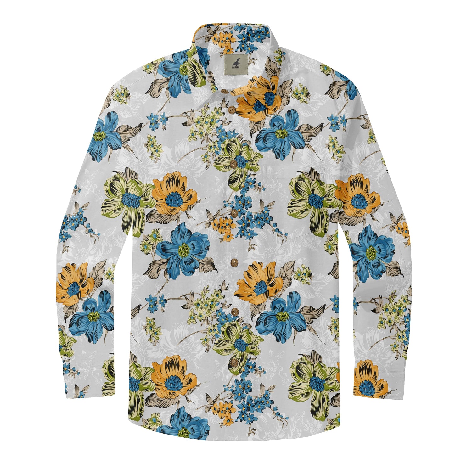 White Tropical Floral Long Sleeve Hawaiian Shirt