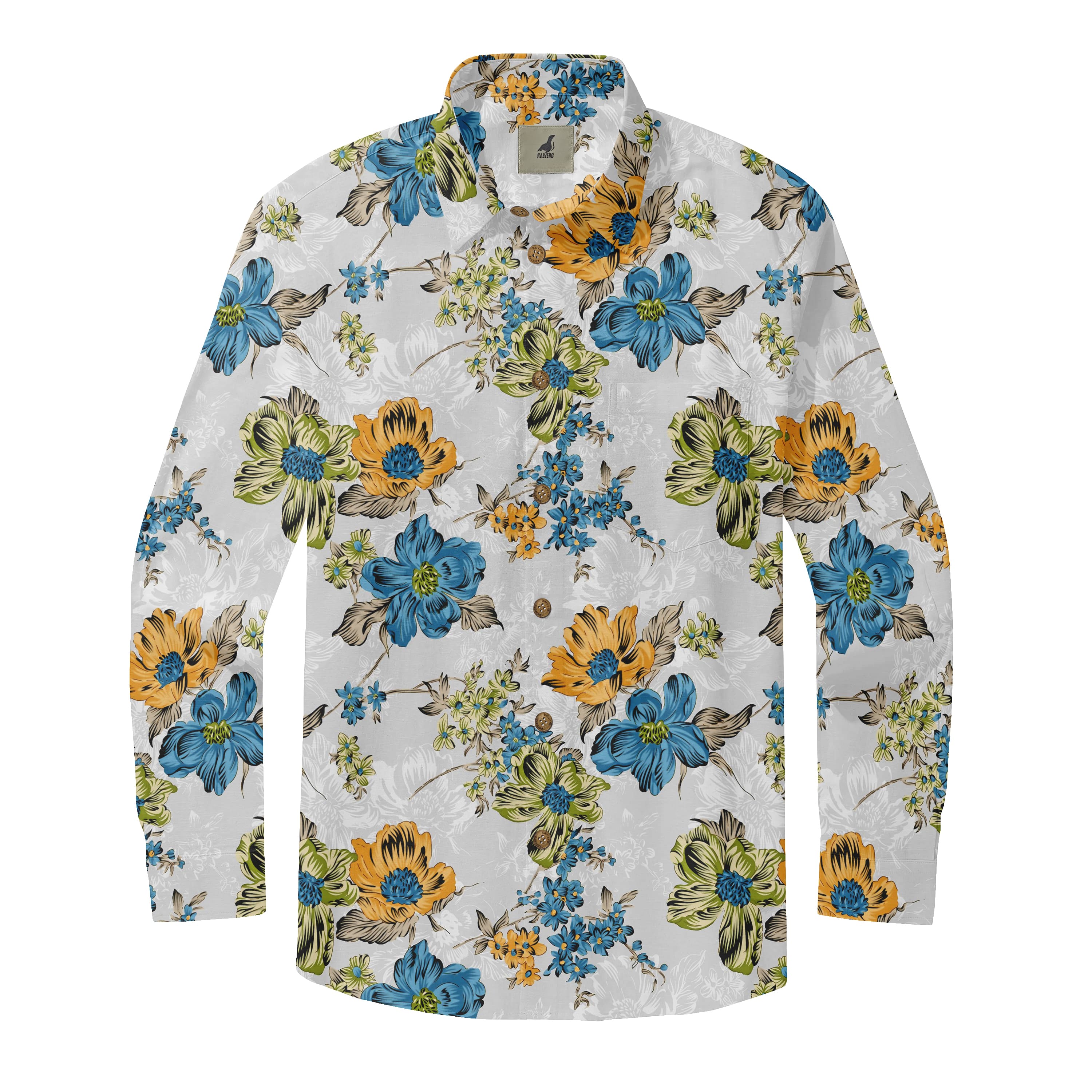 White Tropical Floral Long Sleeve Hawaiian Shirt
