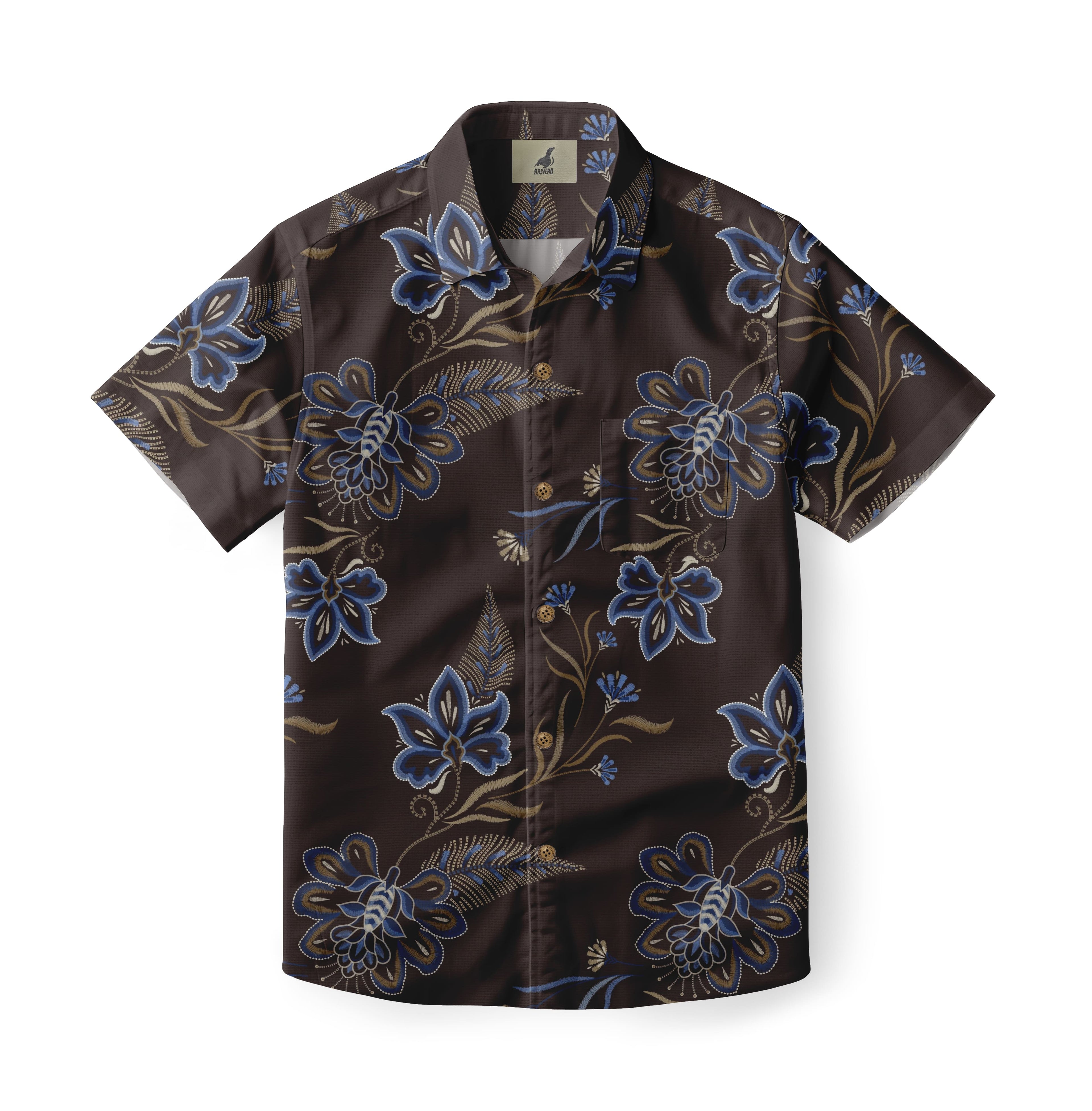 Brown Tropical Floral Hawaiian Shirt