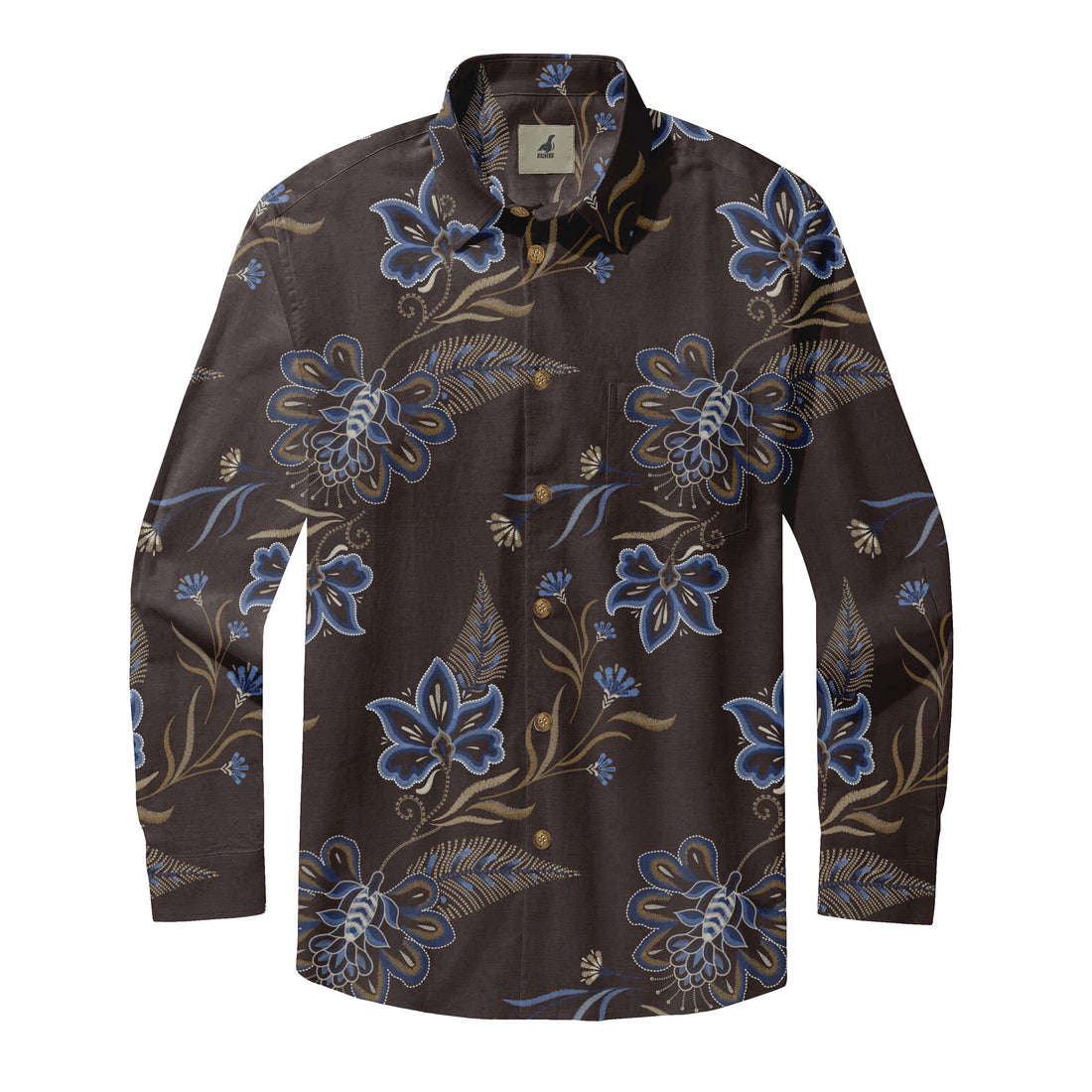 Brown Tropical Floral Long Sleeve Hawaiian Shirt