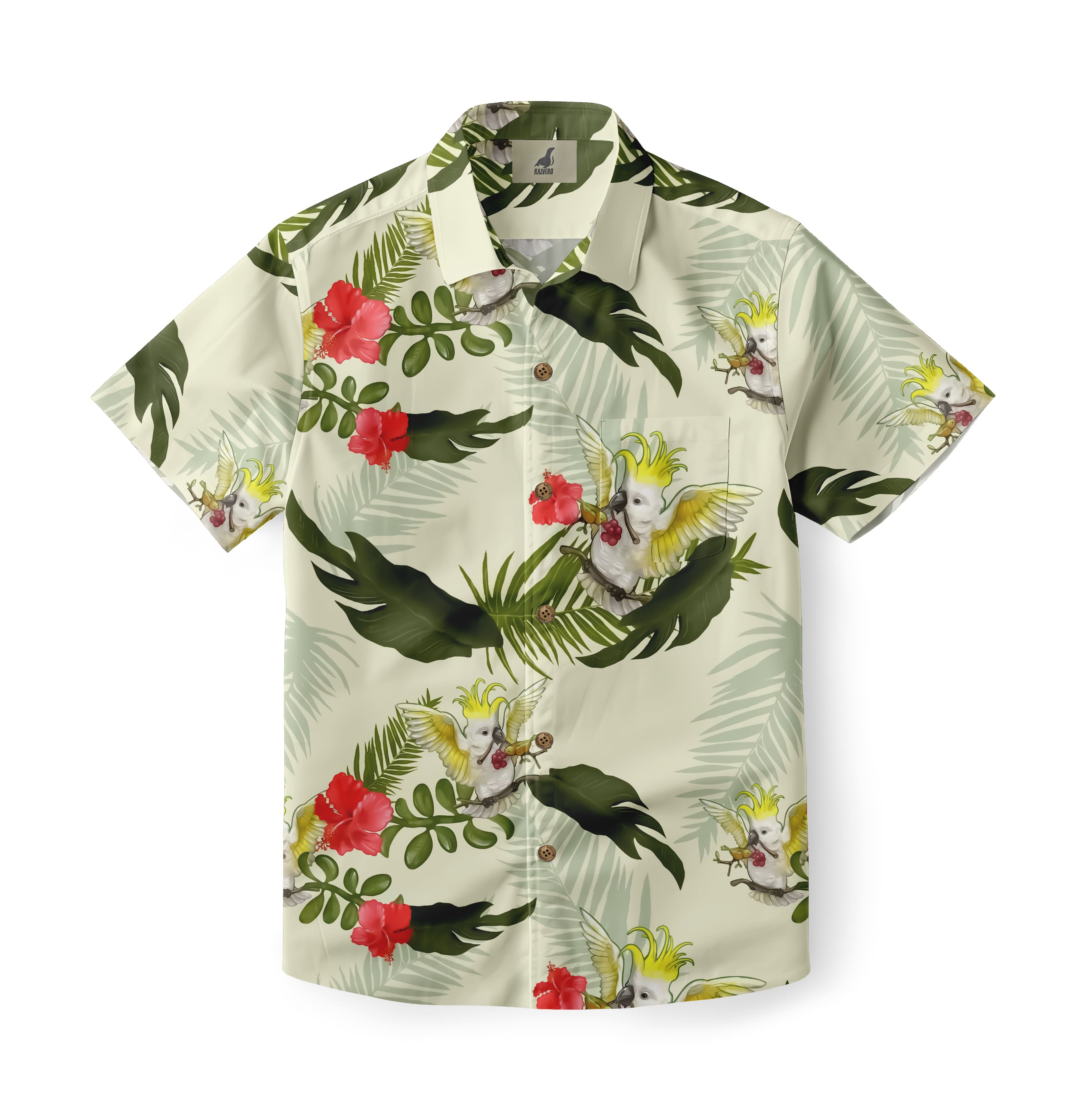 Light Beige Tropical Floral Hawaiian Shirt
