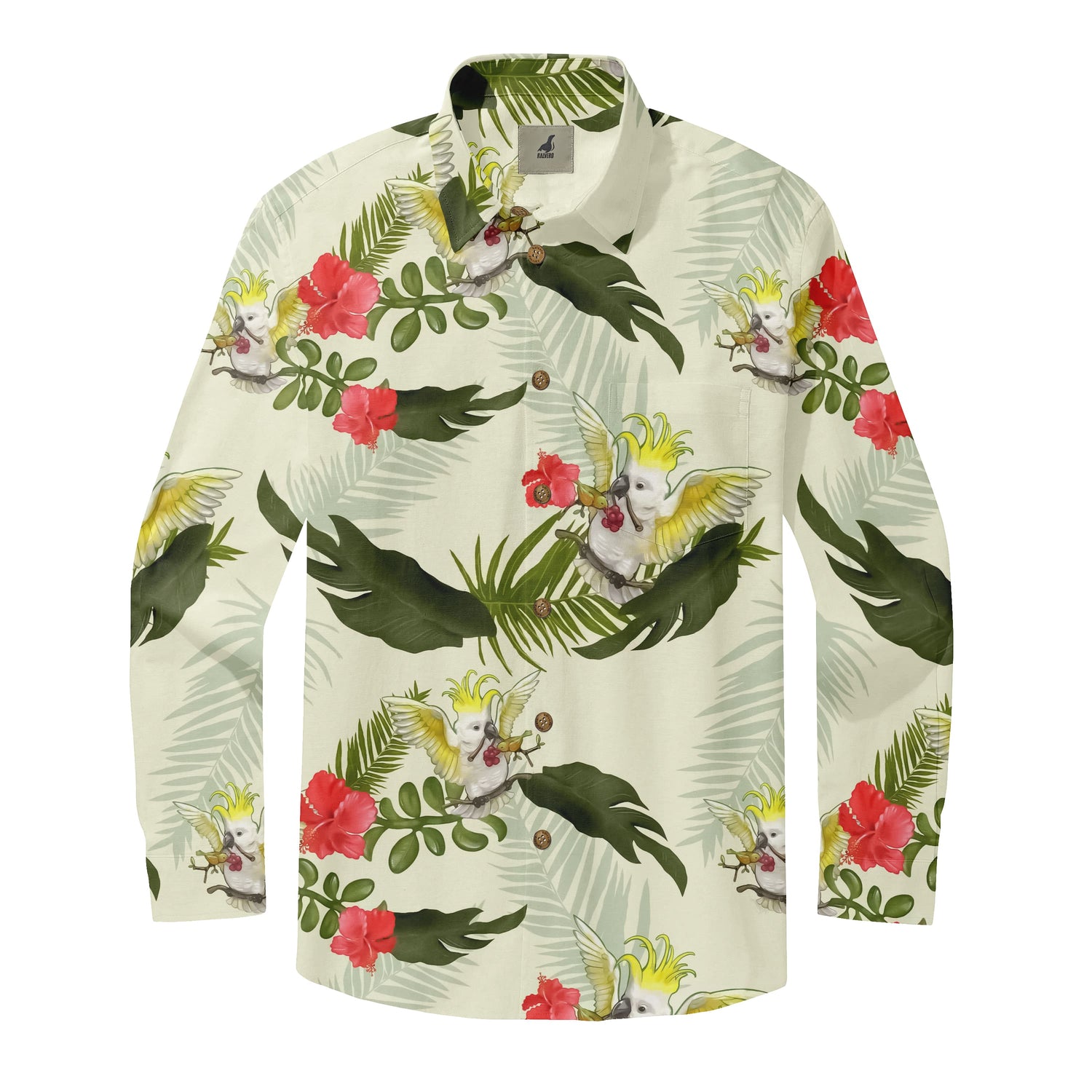 Light Beige Tropical Floral Long Sleeve Hawaiian Shirt