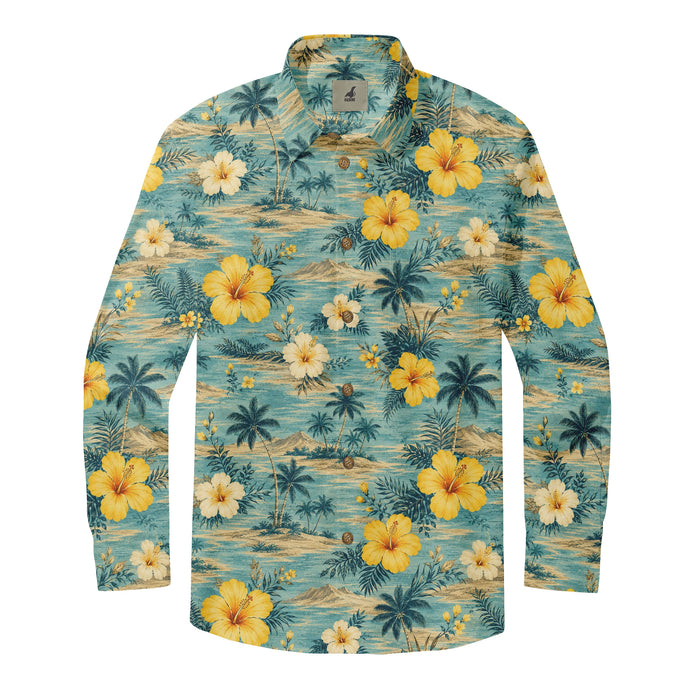 Golden Hibiscus Horizon Long Sleeve Shirts