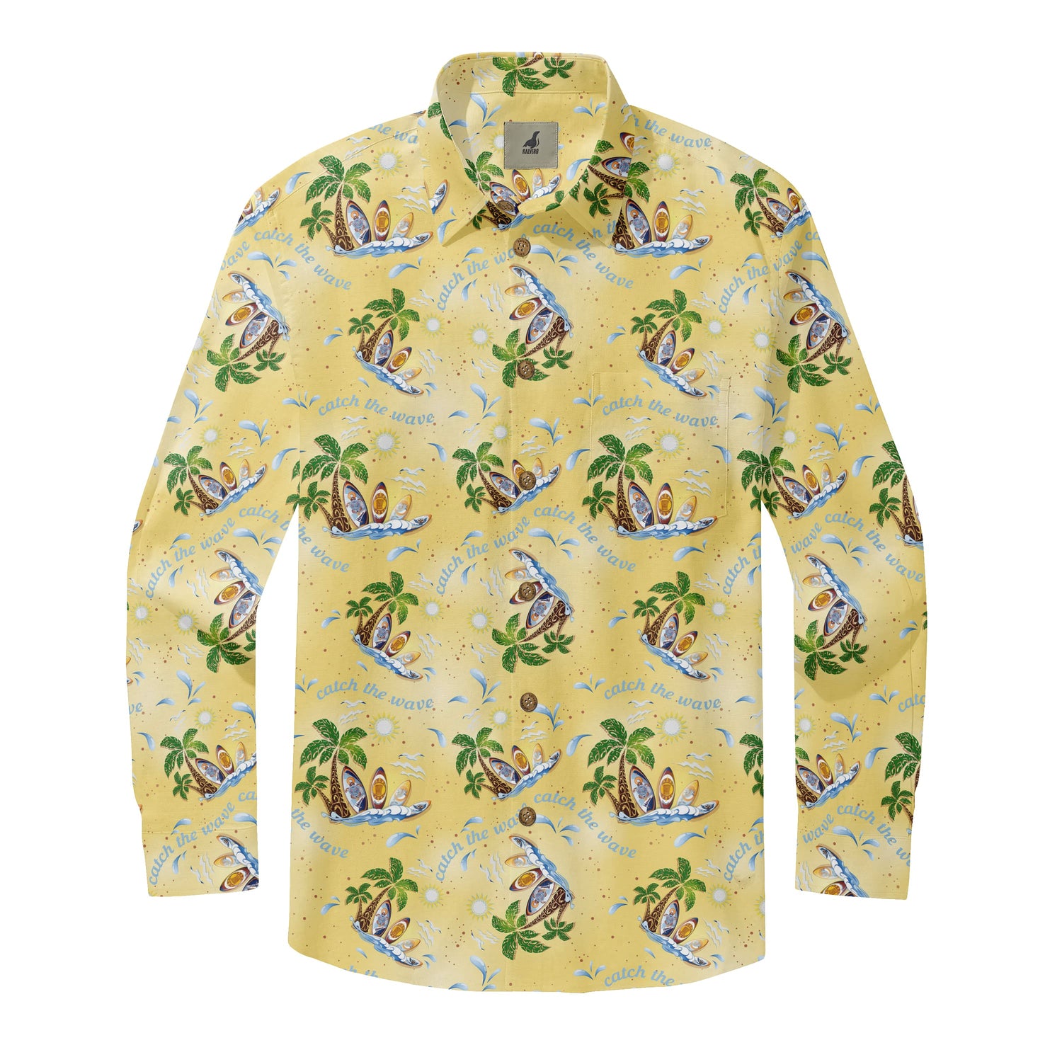 Yellow Tropical Beach Long Sleeve Hawaiian Shirt