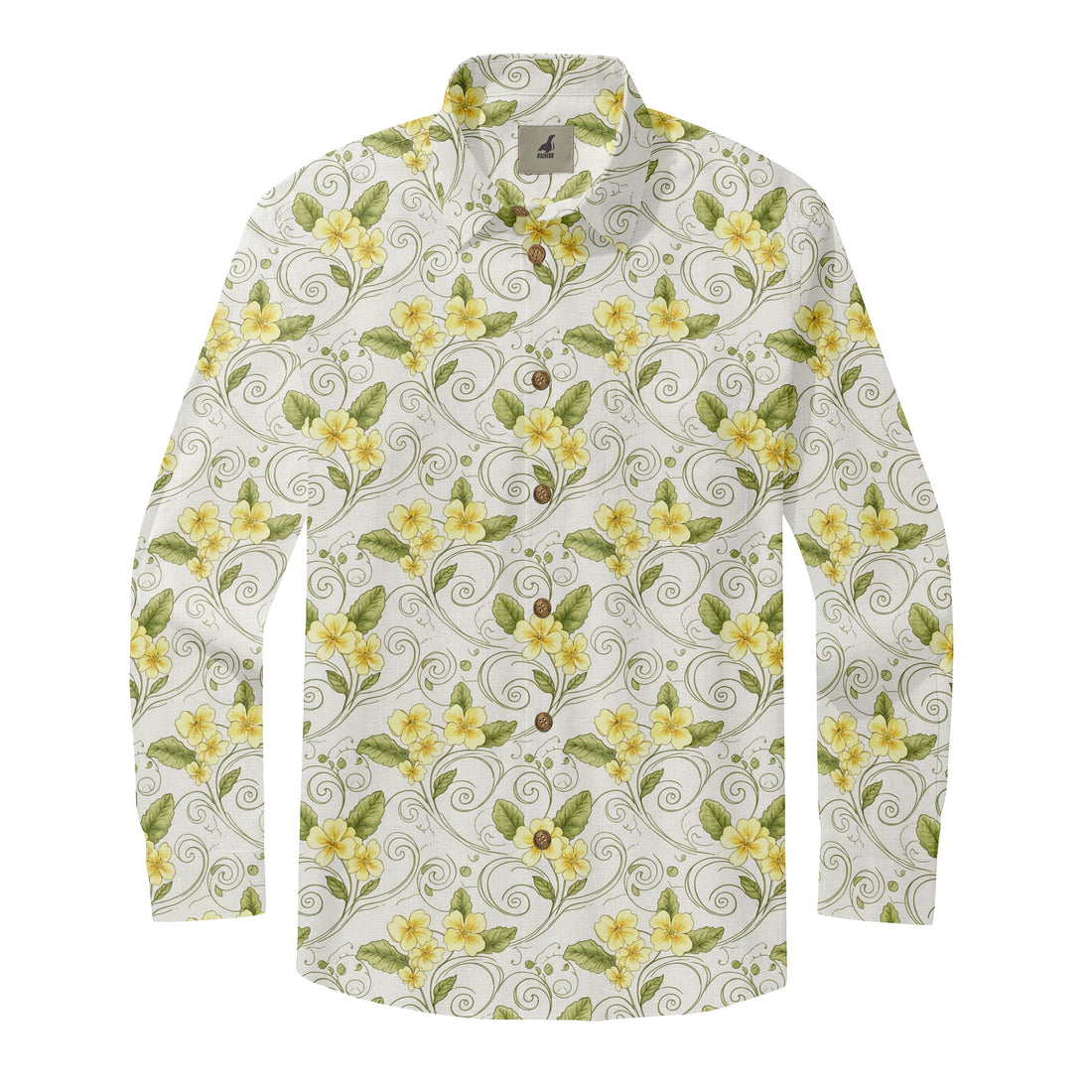 White Yellow Floral Long Sleeve Hawaiian Shirt