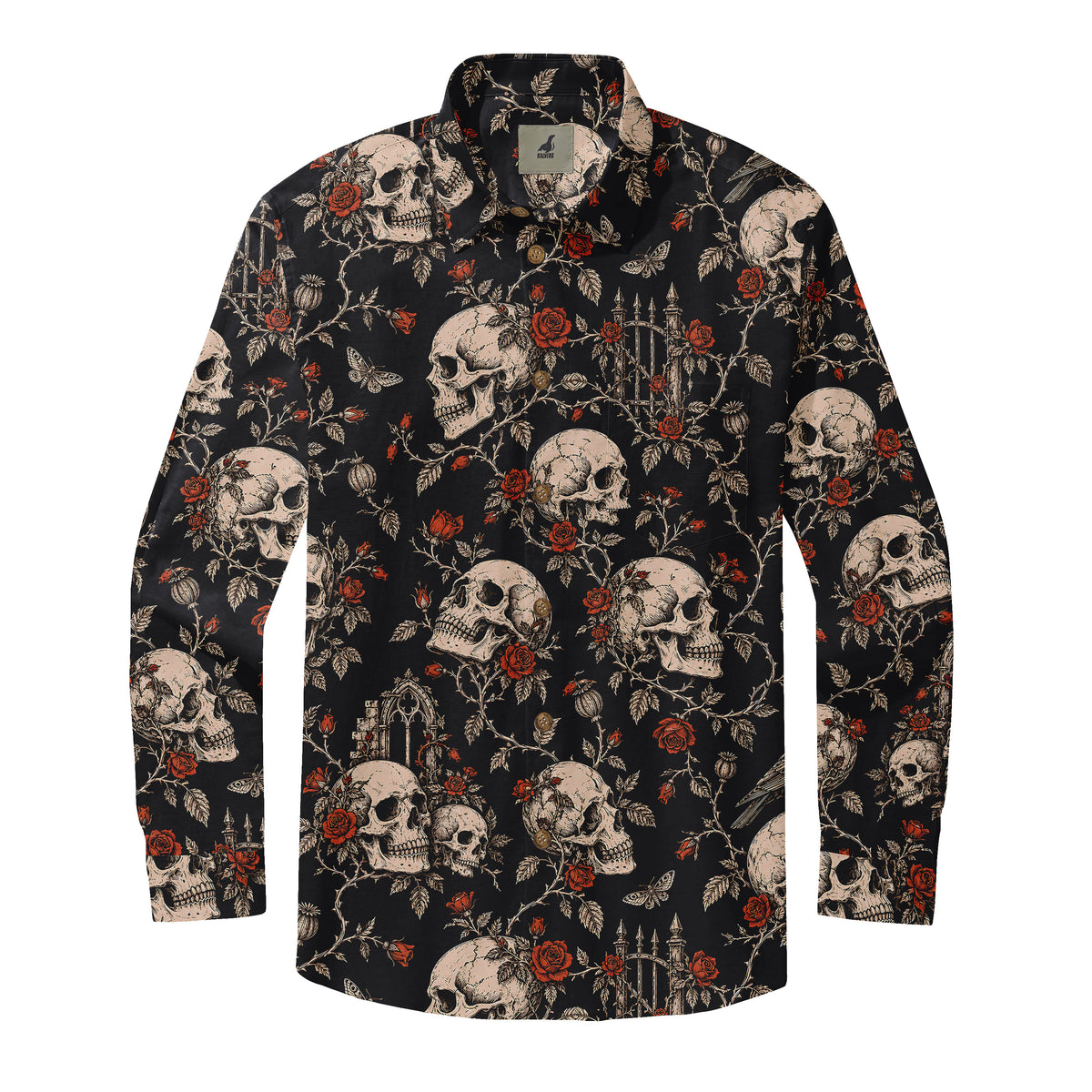 Gothic Rose Skulls Long Sleeve Shirt