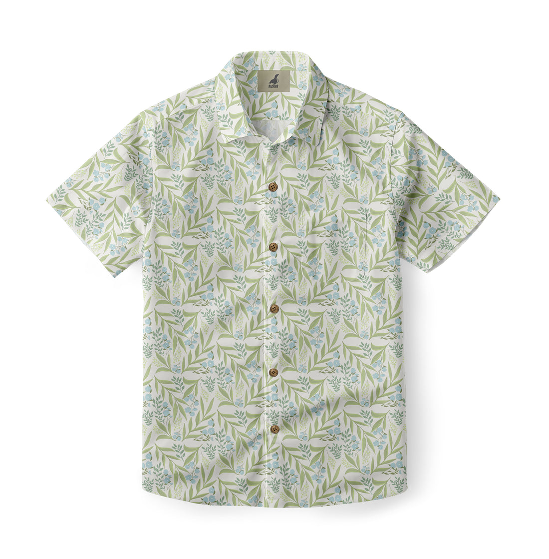 White Green Leaf and Blue Flower Hawaiian Shirt