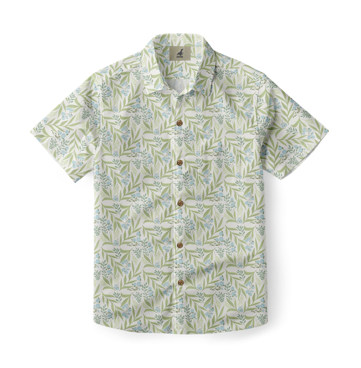 White Green Leaf and Blue Flower Hawaiian Shirt
