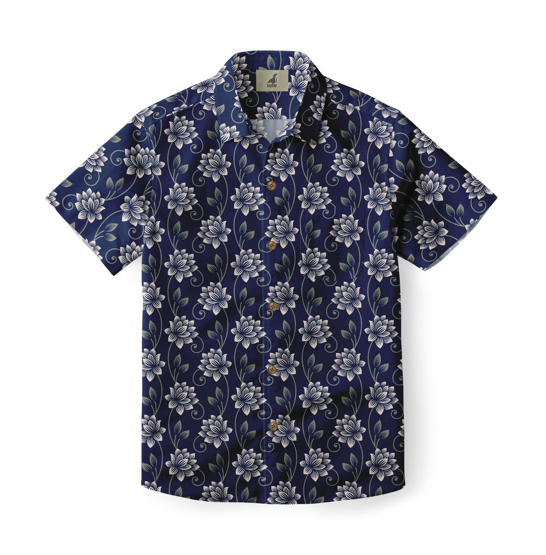 Navy Tropical Floral Hawaiian Shirt
