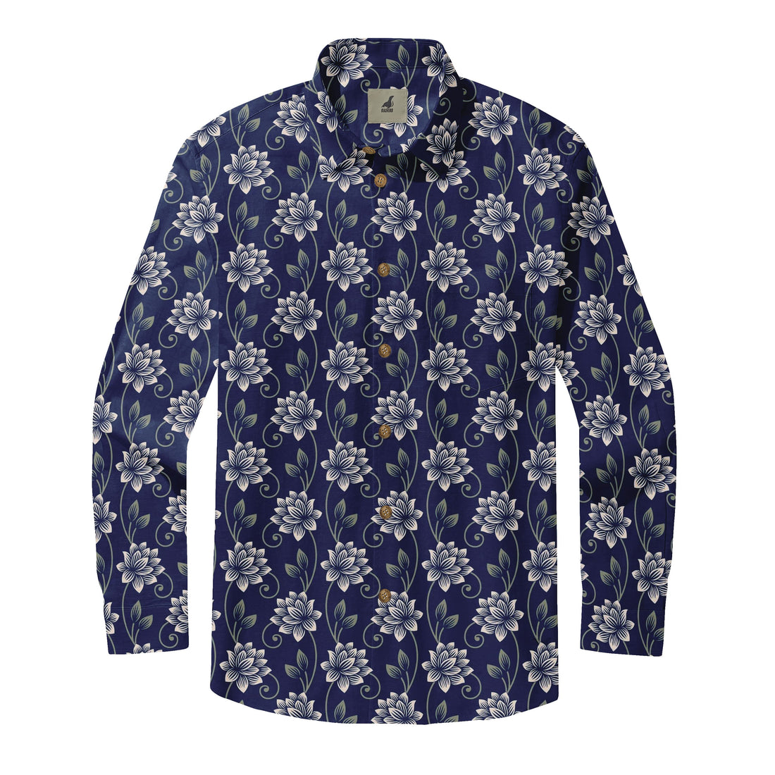 Navy Tropical Floral Long Sleeve Hawaiian Shirt