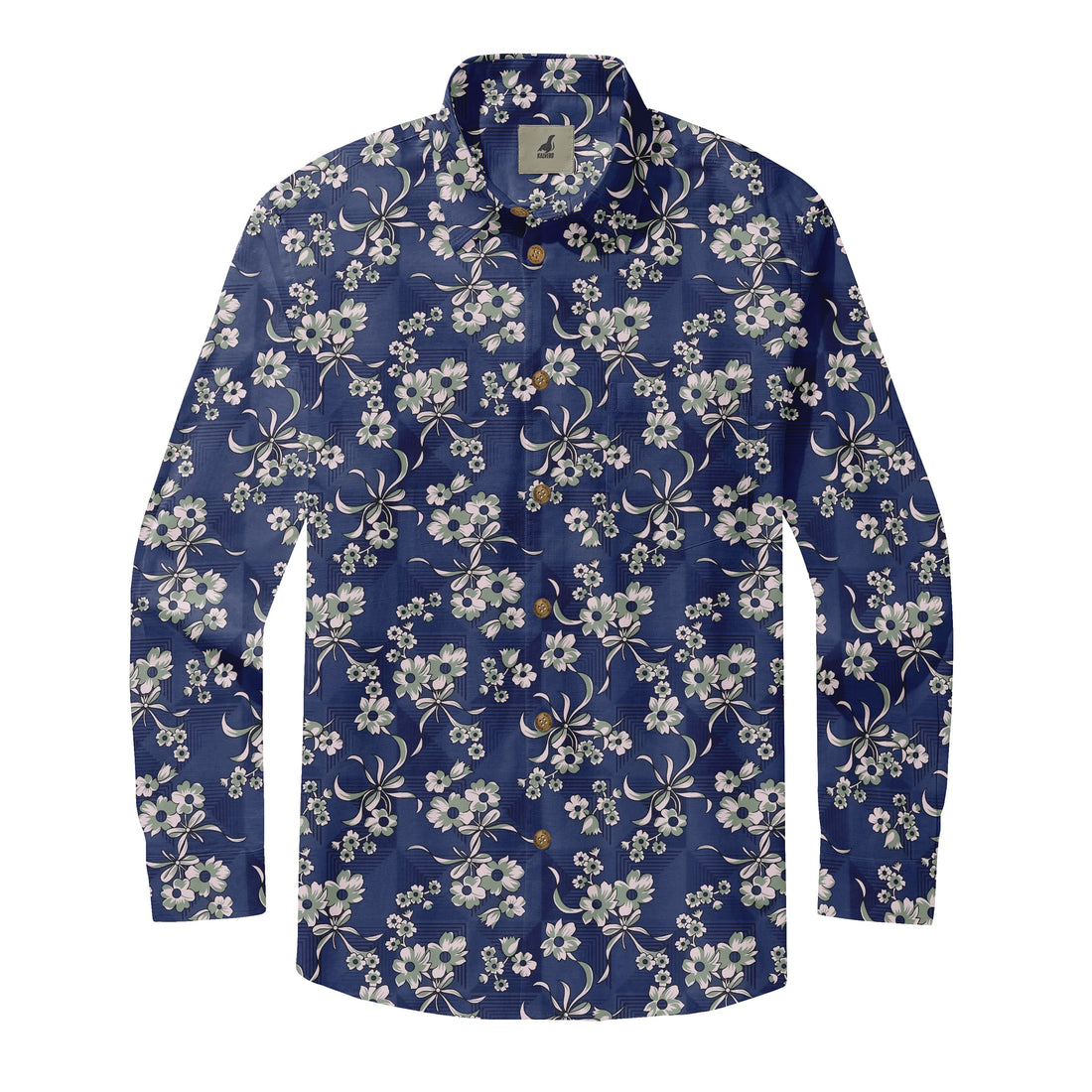 Navy Tropical Floral Long Sleeve Hawaiian Shirt