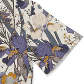 Elegant shirt featuring detailed iris and blossom patterns.