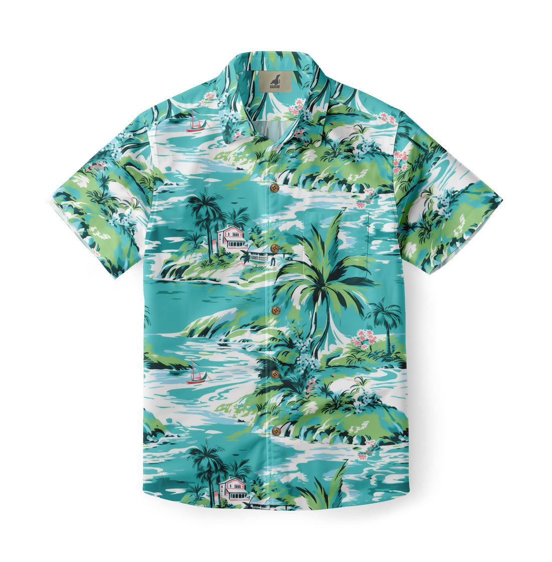Teal Tropical Island Scenic Hawaiian Shirt