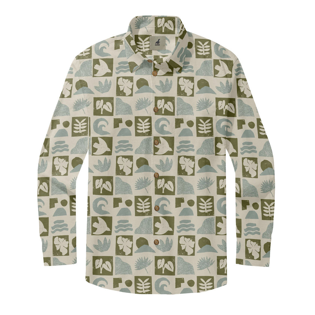 Beige Tropical Leaves Long Sleeve Hawaiian Shirt