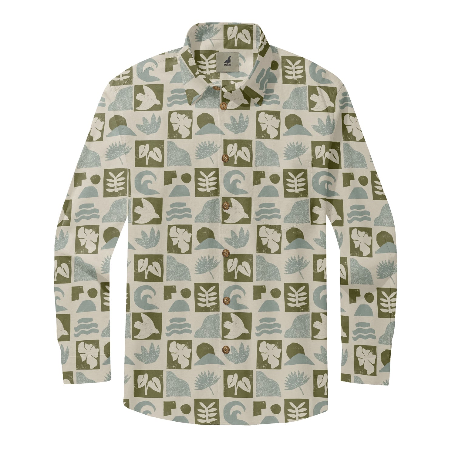 Beige Tropical Leaves Long Sleeve Hawaiian Shirt