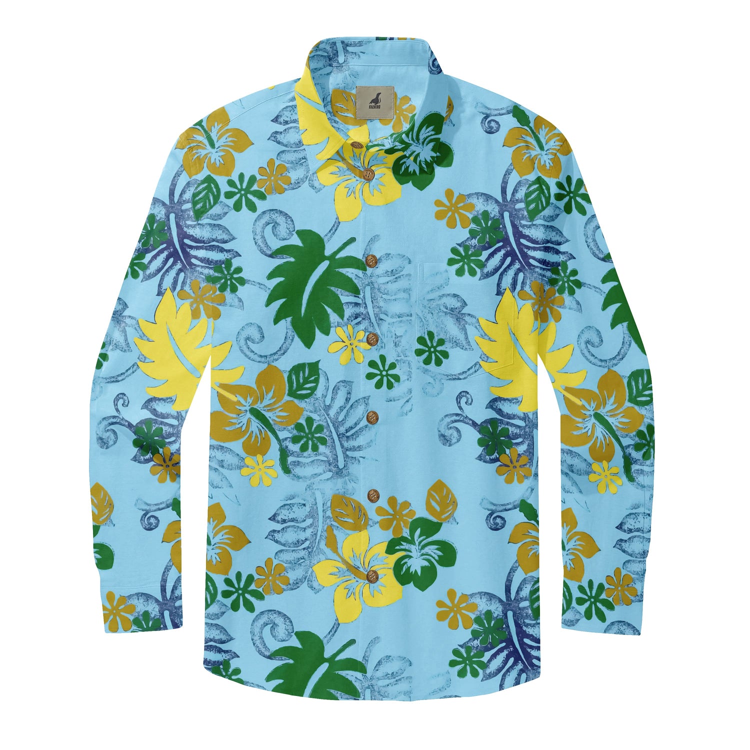 Light Blue Tropical Floral Long Sleeve Hawaiian Shirt